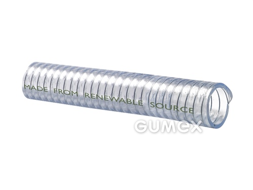 Potravinová tlakosací hadice na tekuté poživatiny PLUTONE BIO, 10/16mm, 7bar/-0,85bar, PVC, ocelová spirála, -10°C/+60°C, (EU 10/2011 A,B,C,D1), transparentní
